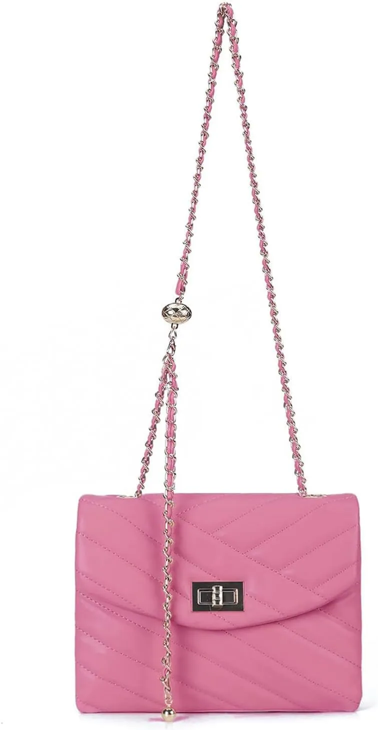 LAVTUG Quilted Crossbody Bags for Women - Vegan Leather Cute Small Purse with Gold Chain Strap, Trendy Designer Bag for Teens
