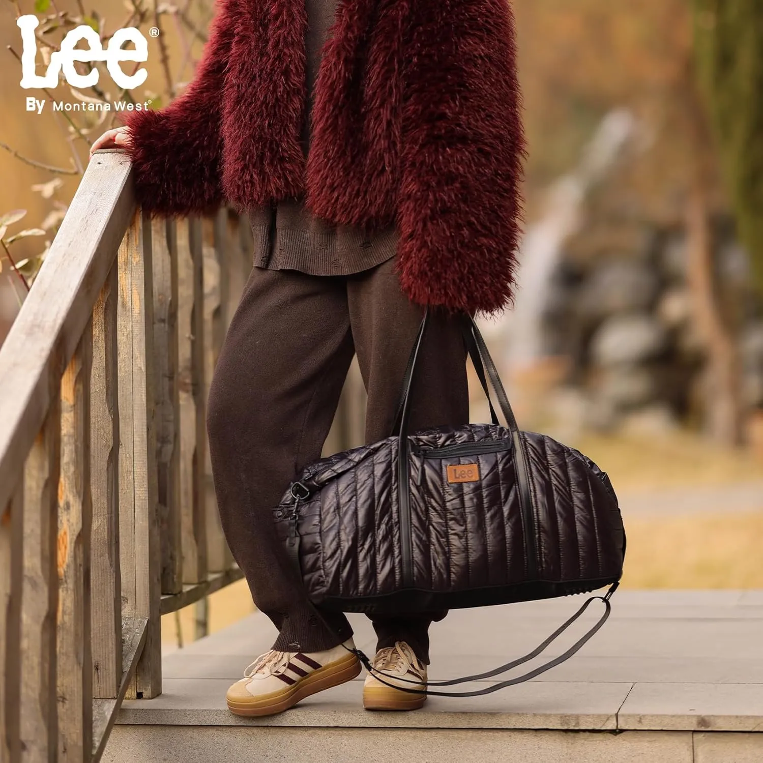 Lee Quilted Travel Duffel Bag for Women, Large Soft Puffy Lightweight Weekender Gym Bag with Adjustable Strap Water-Resistant Overnight Carry On Bag for Trips Sport Airplane Hospital