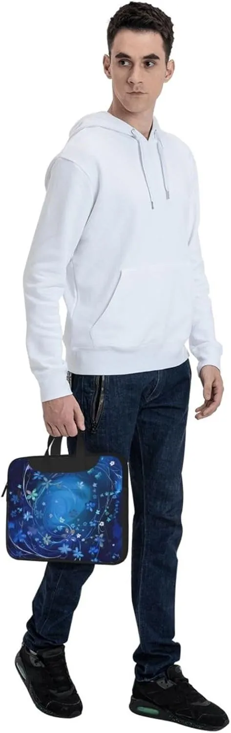 Mini Flower Swirl Print Laptop Tote Bag Travel Business Computer Bag Work Bag for Men Women Blue