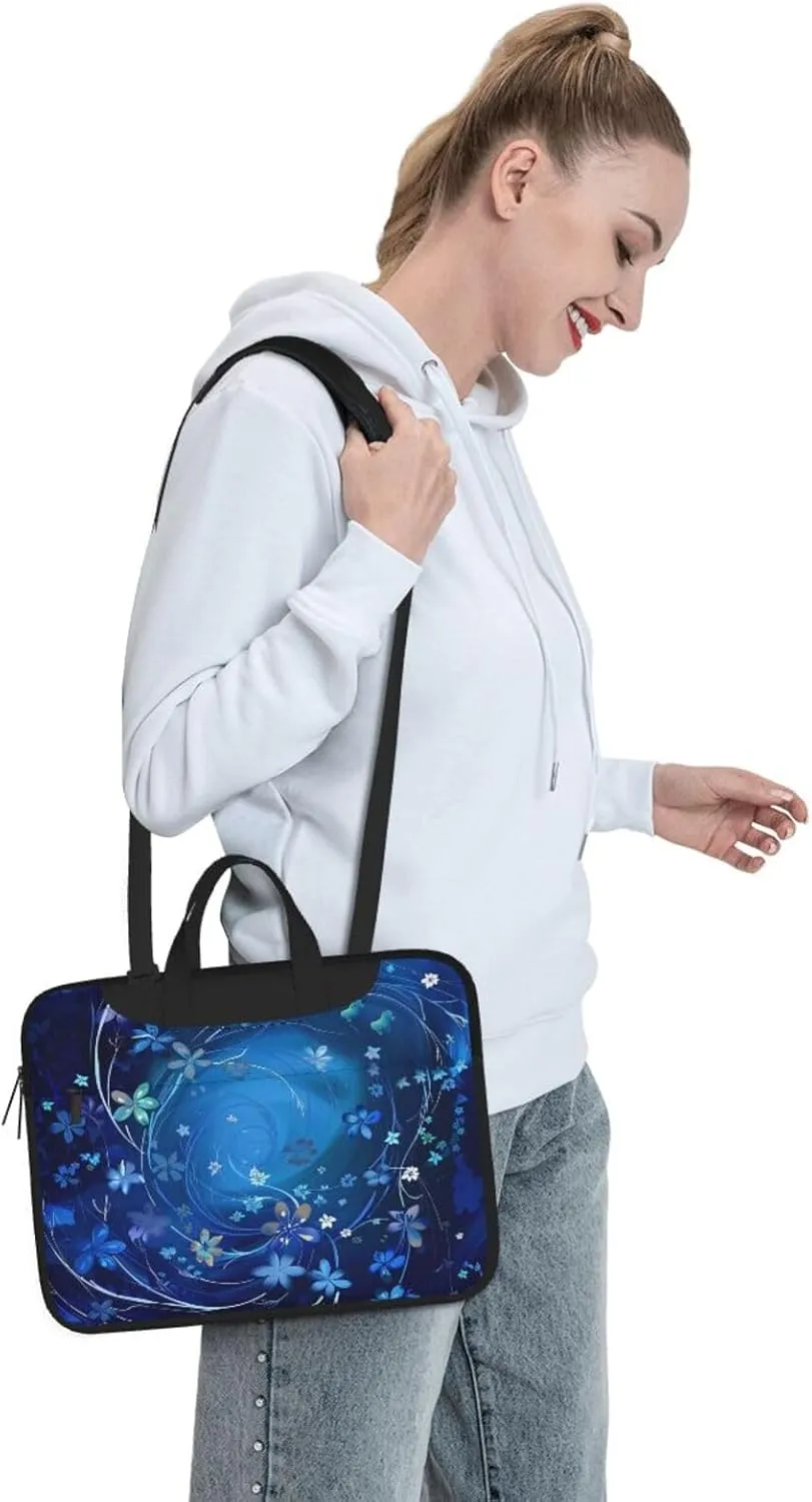 Mini Flower Swirl Print Laptop Tote Bag Travel Business Computer Bag Work Bag for Men Women Blue