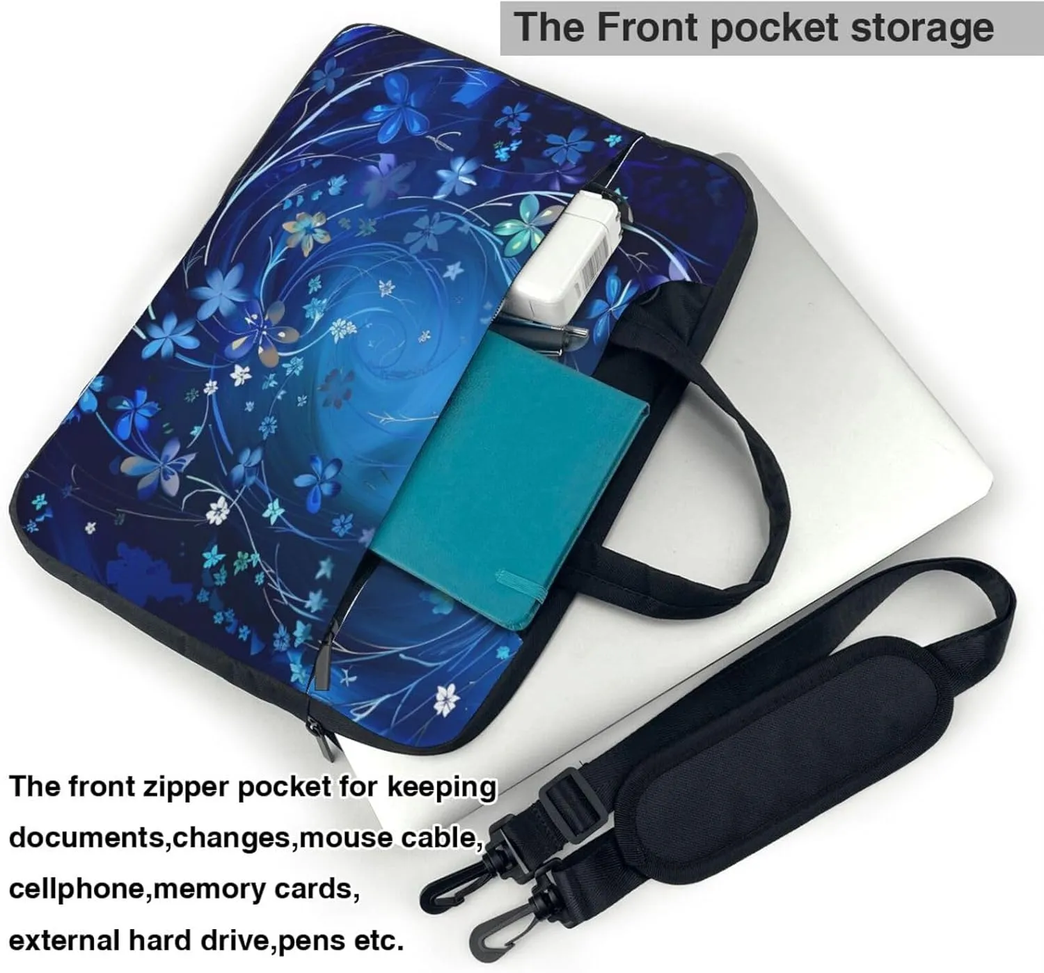 Mini Flower Swirl Print Laptop Tote Bag Travel Business Computer Bag Work Bag for Men Women Blue