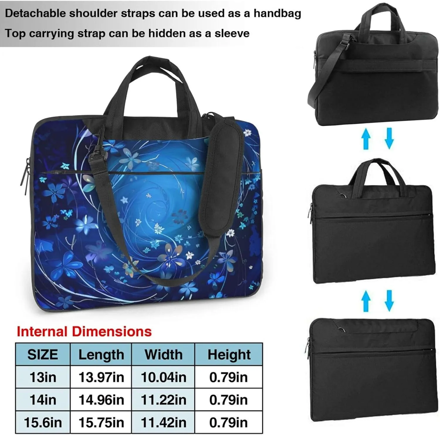 Mini Flower Swirl Print Laptop Tote Bag Travel Business Computer Bag Work Bag for Men Women Blue