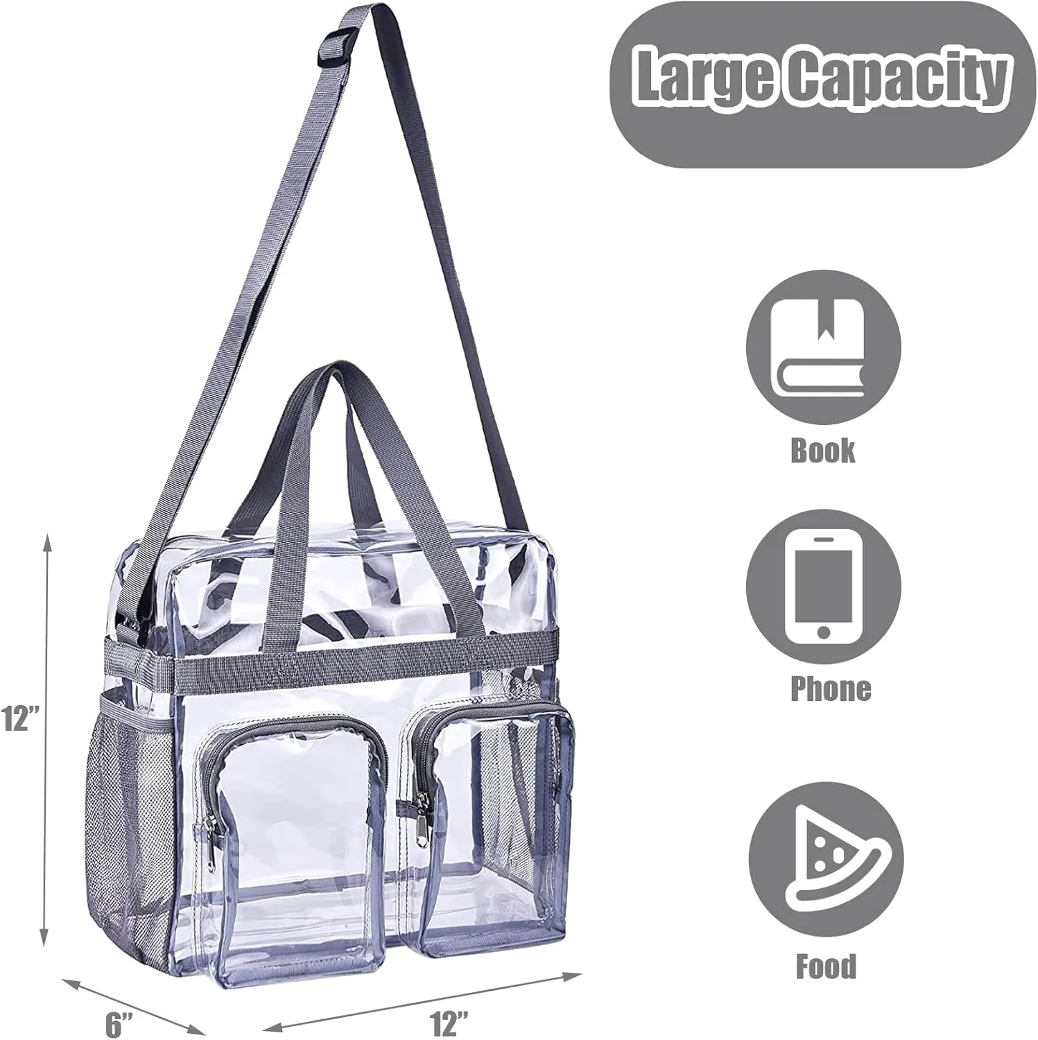 Oraben Clear Bag for Stadium Events 12x6x12 Clear Tote Bag for Women Transparent Lunch Bag for Work Sports Concert