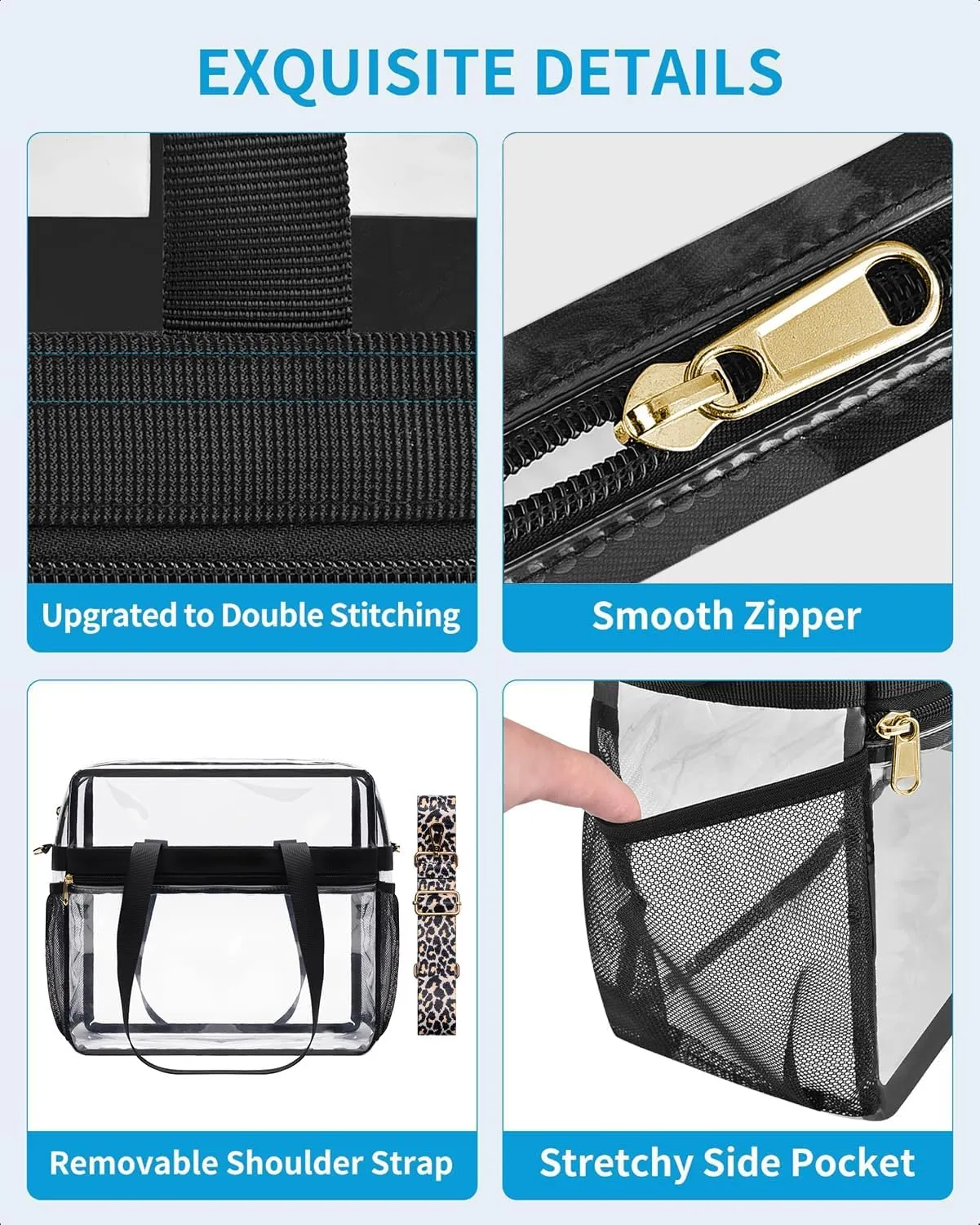 Paxiland Clear Bag for Stadium Events 12x6x12, Clear Tote Bag with Reinforced Strap, Transparent Bag for Sports Concert