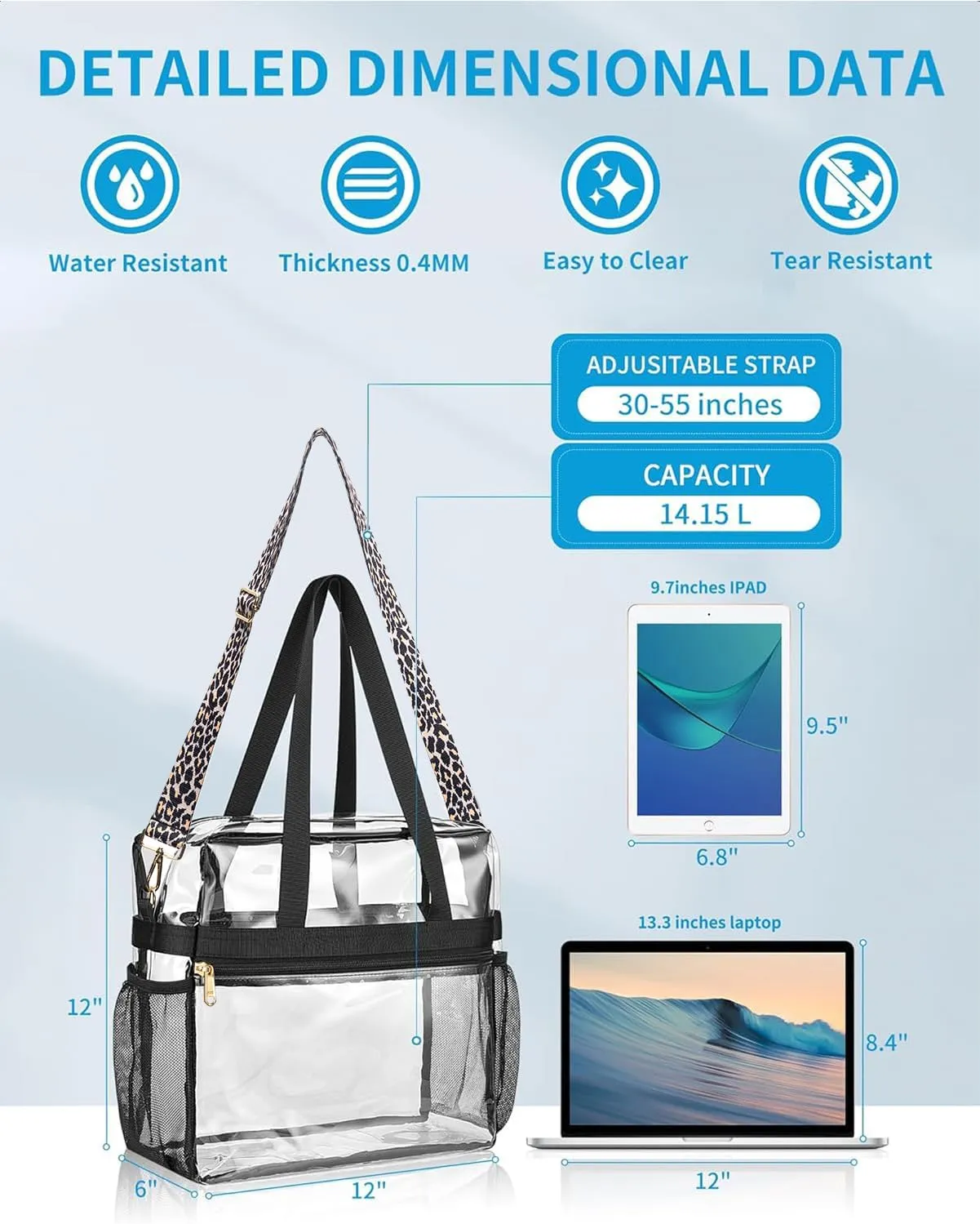 Paxiland Clear Bag for Stadium Events 12x6x12, Clear Tote Bag with Reinforced Strap, Transparent Bag for Sports Concert