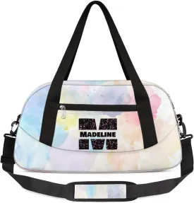 Personalized Gym Bag for Girls Teens, Custom Dance Bag Overnight Small Duffel Bag Carry On Weekend Sports Travel Bag for School Practice Gymnastics Ballet, Colorful Watercolor-M