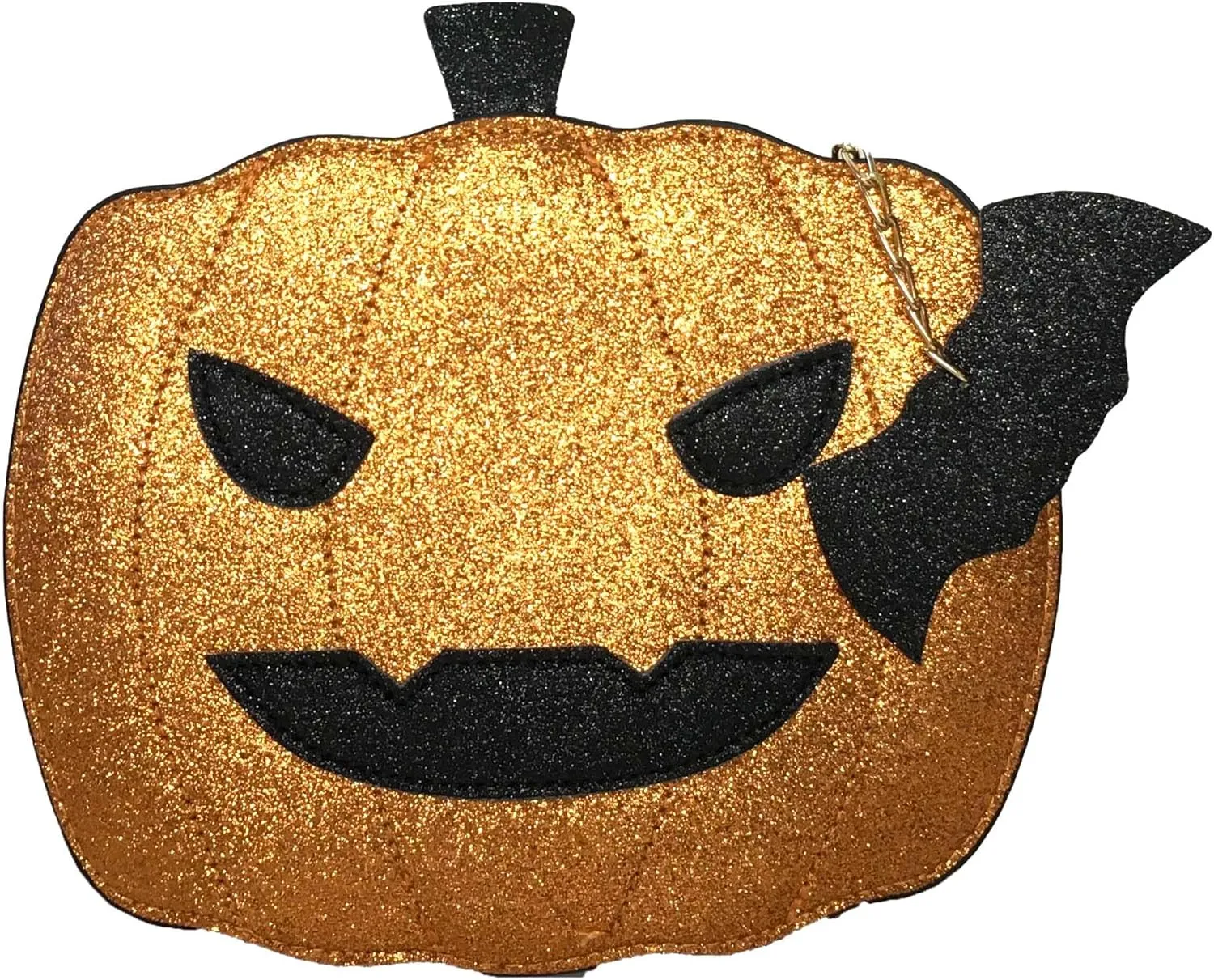 Pumpkin Eater Jack-O-Lantern Glittering Faux Leather Crossbody Bag, Orange