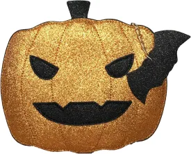 Pumpkin Eater Jack-O-Lantern Glittering Faux Leather Crossbody Bag, Orange