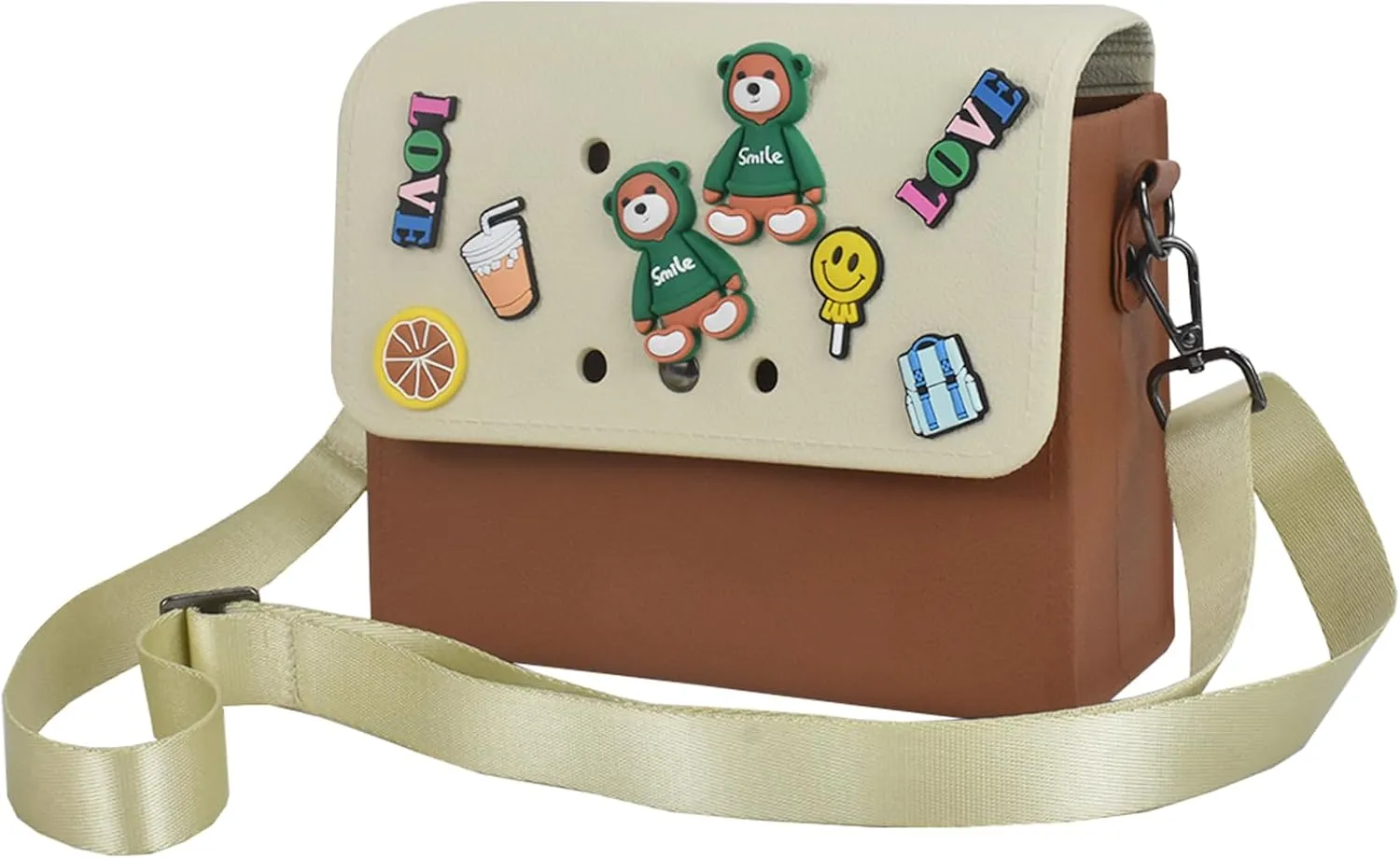 Rubber Tote for Women, Eva Cute Tote Bag for Girls with 8 Charms, Bitty Tote Bag with Adjustable Shoulder Strap