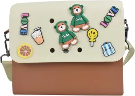 Rubber Tote for Women, Eva Cute Tote Bag for Girls with 8 Charms, Bitty Tote Bag with Adjustable Shoulder Strap