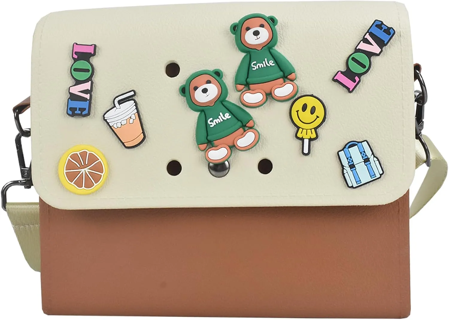 Rubber Tote for Women, Eva Cute Tote Bag for Girls with 8 Charms, Bitty Tote Bag with Adjustable Shoulder Strap