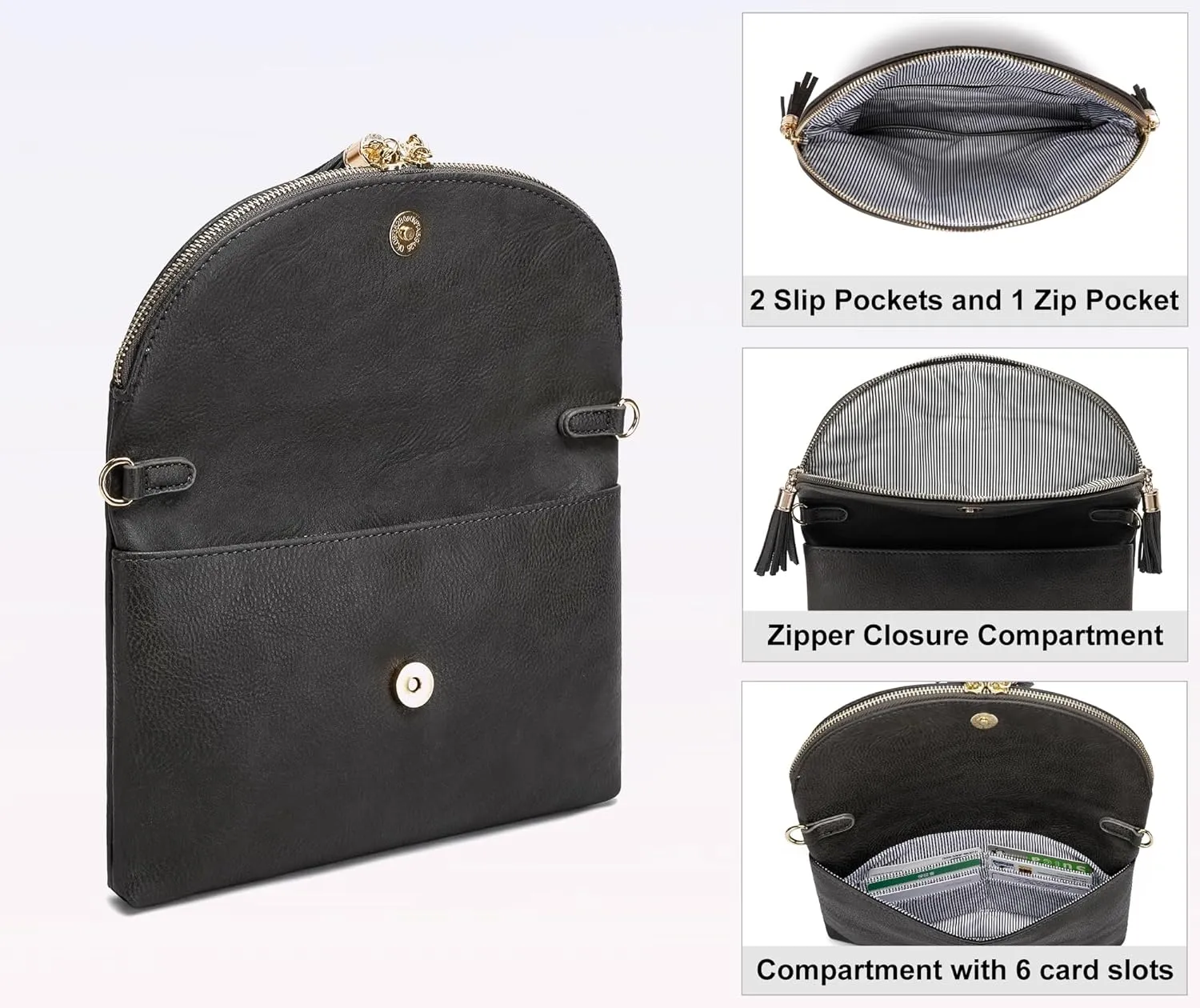 Solene Womens Envelop Clutch Purse Multi Compartments, 6 Card Slot Inside, Crossbody Bag With Tassels