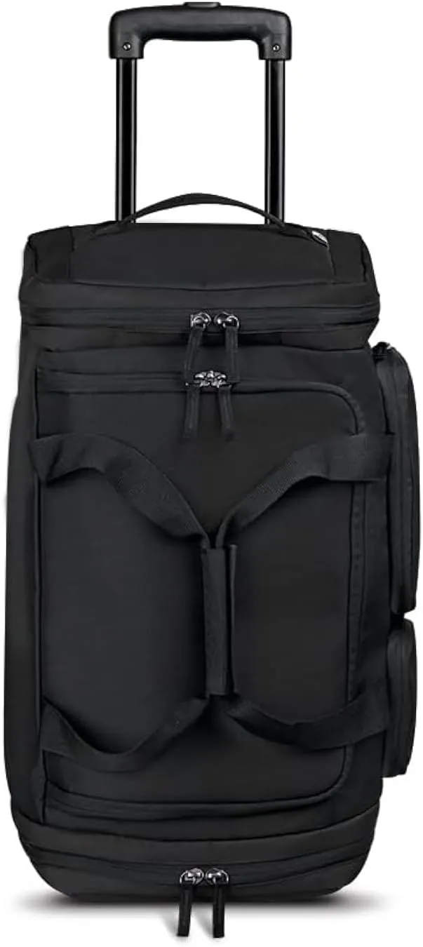 Solo New York Leroy Carry-On Wheeled Duffle Bag, 49L Capacity, Black - Made from Recycled Materials, 22 Inch