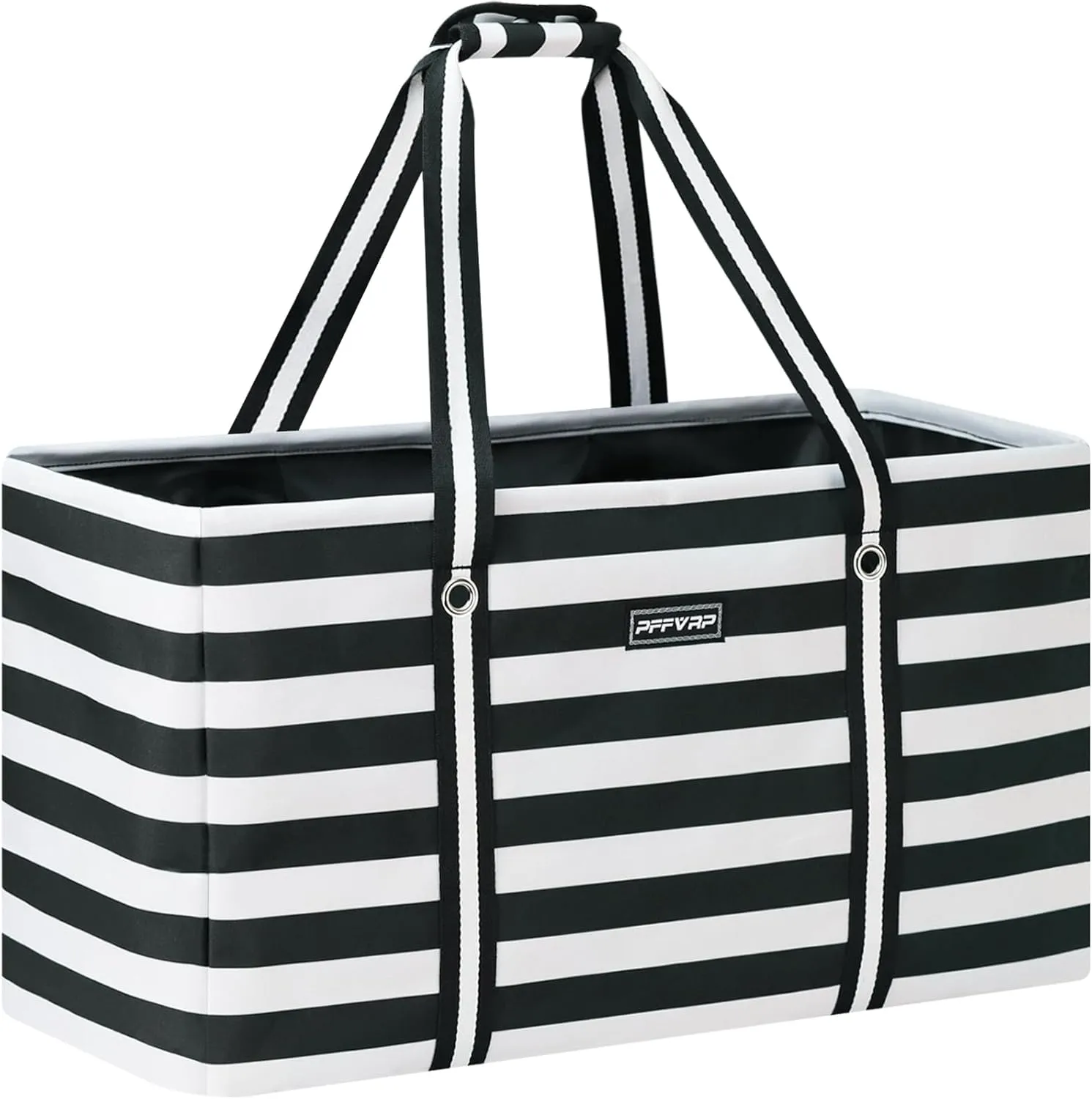 Stand Up Extra Large Utility Tote Bag, Foldable Reusable Grocery Bags with Metal Wire Frame & Reinforced Bottom Board, Large Utility Tote for Shopping, Car Trunk, Beach BagBlack