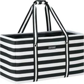 Stand Up Extra Large Utility Tote Bag, Foldable Reusable Grocery Bags with Metal Wire Frame & Reinforced Bottom Board, Large Utility Tote for Shopping, Car Trunk, Beach BagBlack