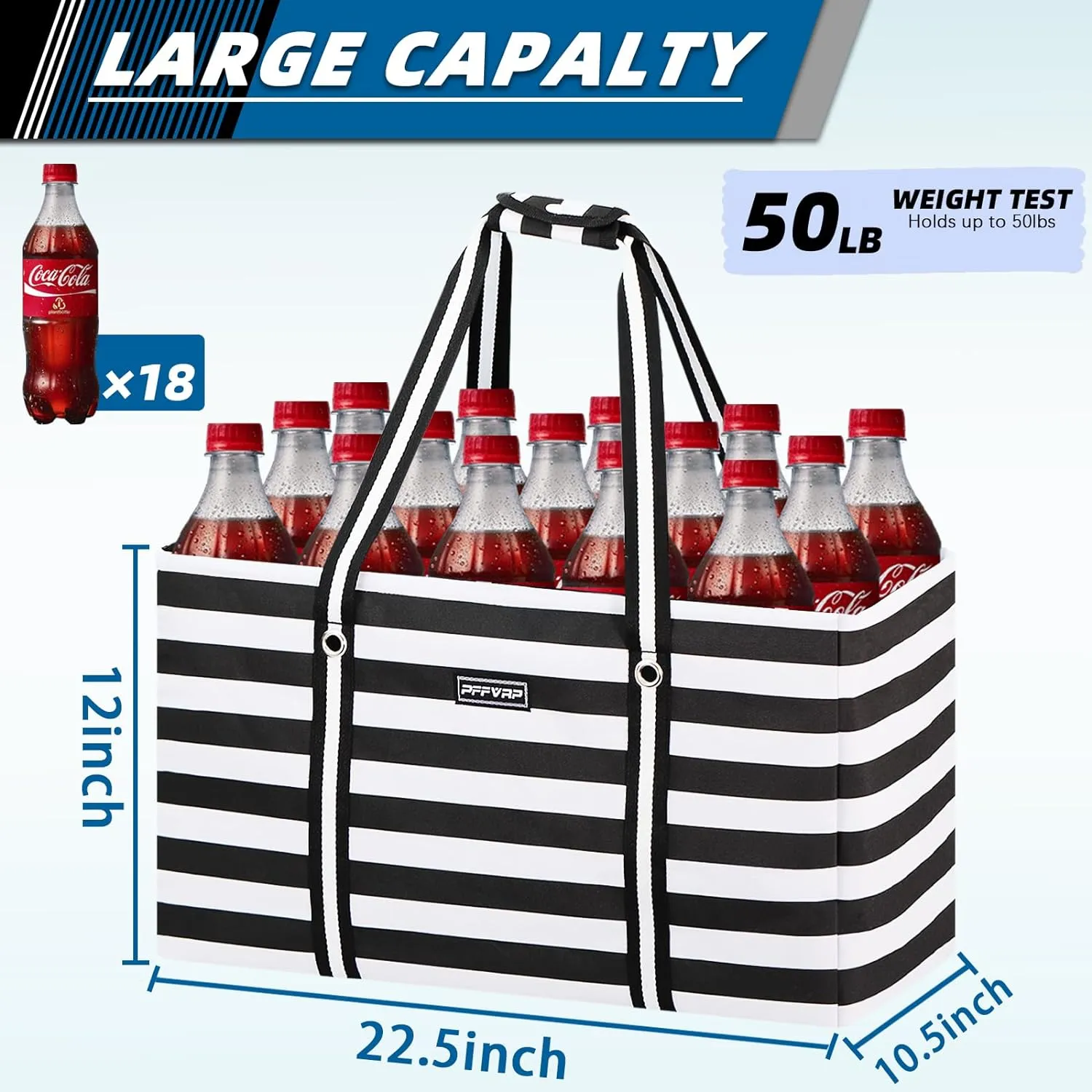 Stand Up Extra Large Utility Tote Bag, Foldable Reusable Grocery Bags with Metal Wire Frame & Reinforced Bottom Board, Large Utility Tote for Shopping, Car Trunk, Beach BagBlack