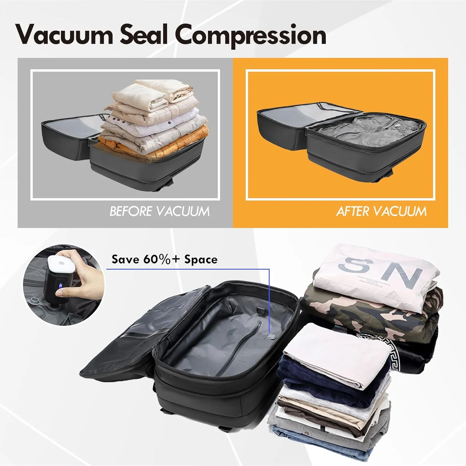 Vacpack Backpack with Pump, Airback Backpack with Vacuum Seal Compression, 17Laptop Vacuum Backpack Travel with TSA Lock
