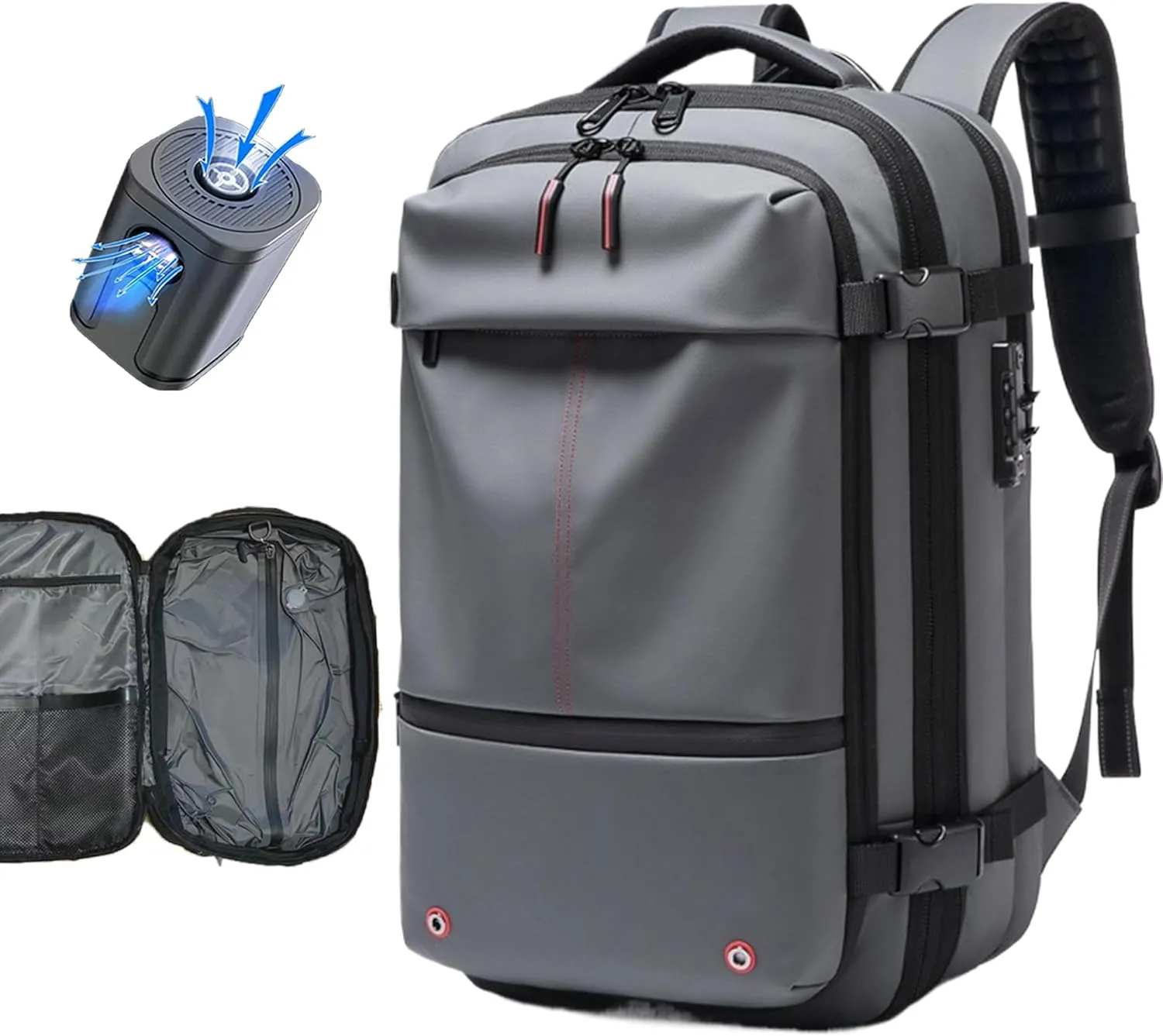 Vacpack Backpack with Pump, Airback Backpack with Vacuum Seal Compression, 17Laptop Vacuum Backpack Travel with TSA Lock