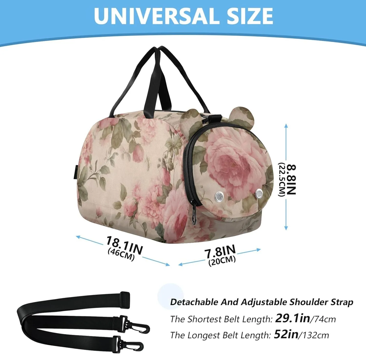Vintage Pink Roses Duffle Bags for Traveling Tote Weekender Overnight Boys Carry on Duffel Bag Kids Gym Duffle