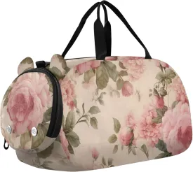 Vintage Pink Roses Duffle Bags for Traveling Tote Weekender Overnight Boys Carry on Duffel Bag Kids Gym Duffle