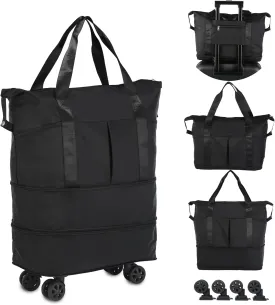 VOOWO Rolling Duffle Bag with Wheels, Expandable Foldable Duffel Bag with Wheels for Travel, Rolling Luggage Carry on Duffel Bag, Wheeled Travel Duffle Bag, Large Weekend Bag for Women & Men