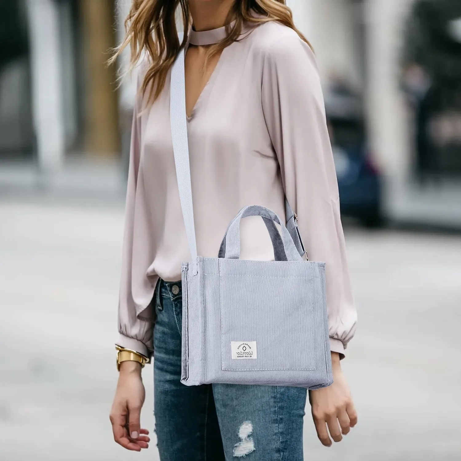 WantGor Tote Bag for Women, Corduroy Crossbody Bags Shoulder Handbag Small Satchel Hobo Bag Purse