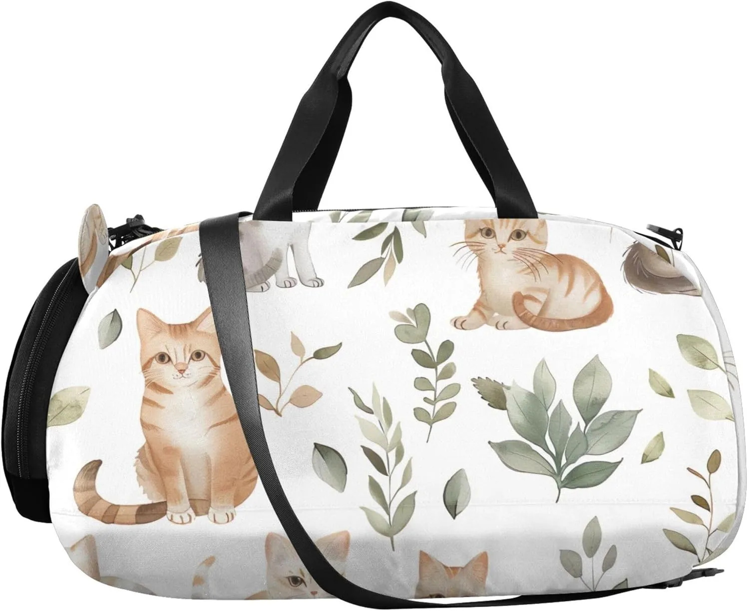 Watercolor Cute Cats White Girls Duffle Bags Travel Tote Weekender Overnight Gym Duffle Kids Luggage Carry on Duffel for Boys
