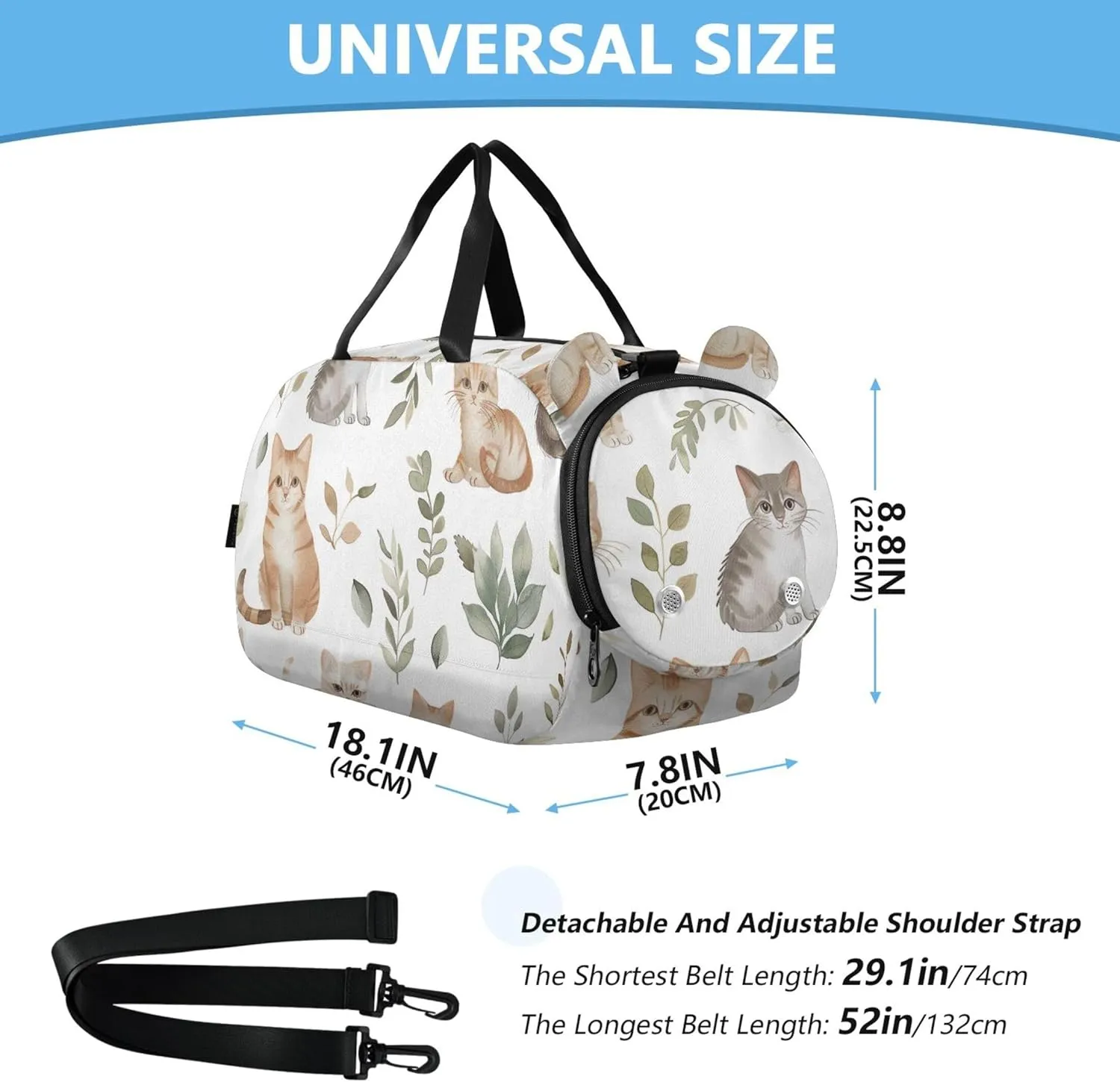 Watercolor Cute Cats White Girls Duffle Bags Travel Tote Weekender Overnight Gym Duffle Kids Luggage Carry on Duffel for Boys
