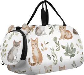 Watercolor Cute Cats White Girls Duffle Bags Travel Tote Weekender Overnight Gym Duffle Kids Luggage Carry on Duffel for Boys