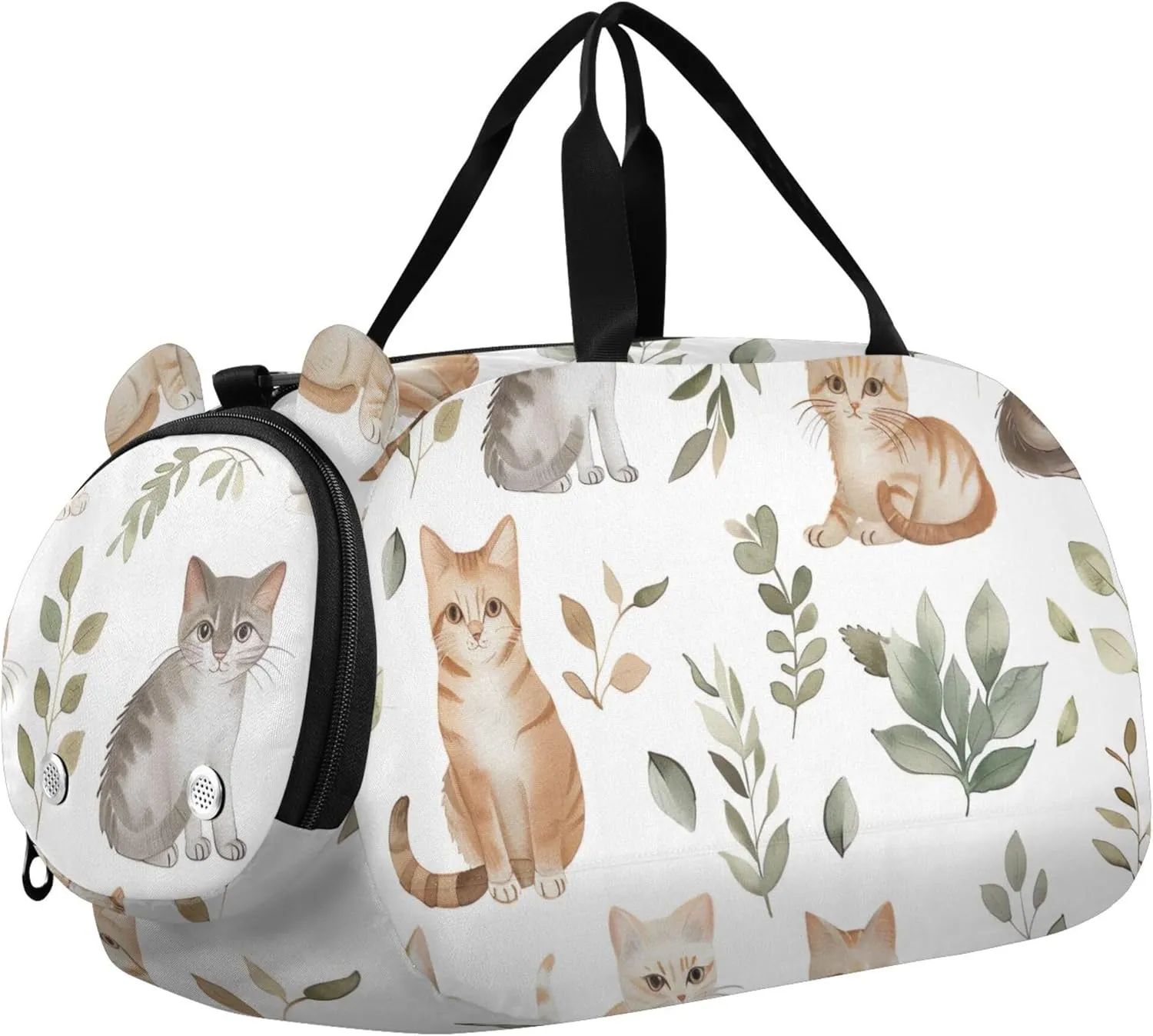Watercolor Cute Cats White Girls Duffle Bags Travel Tote Weekender Overnight Gym Duffle Kids Luggage Carry on Duffel for Boys