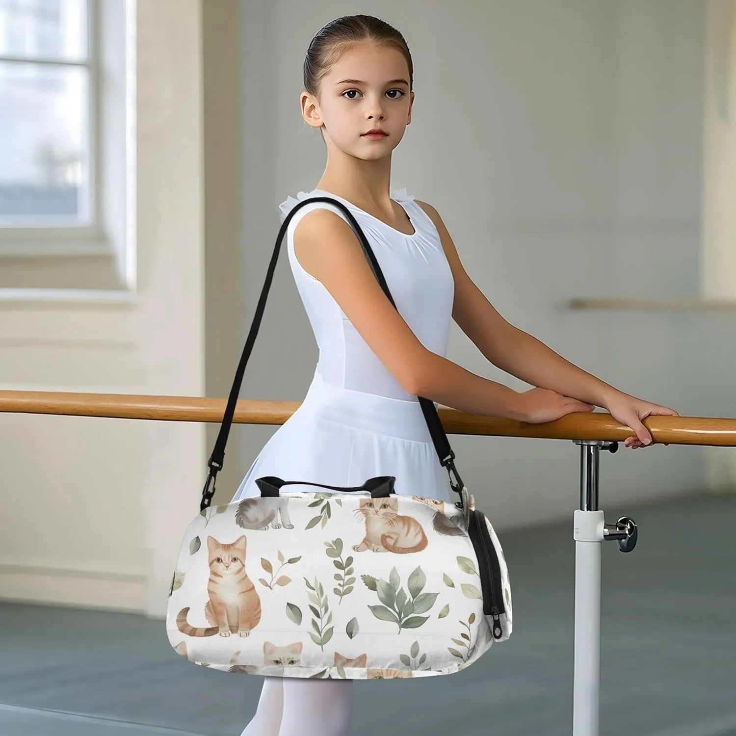 Watercolor Cute Cats White Girls Duffle Bags Travel Tote Weekender Overnight Gym Duffle Kids Luggage Carry on Duffel for Boys