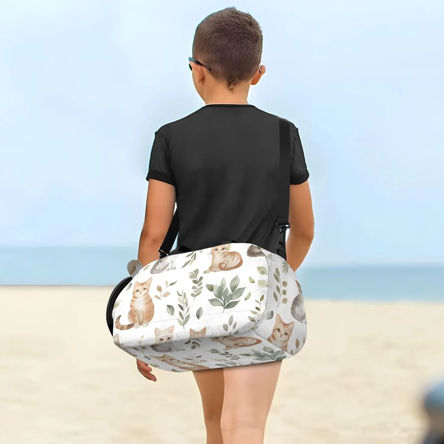 Watercolor Cute Cats White Girls Duffle Bags Travel Tote Weekender Overnight Gym Duffle Kids Luggage Carry on Duffel for Boys