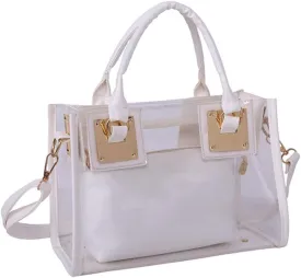 Women 2 Pcs Small Clear Tote Beach Shoulder Top-handle Bag PVC Transparent Satchel Handbag Purse