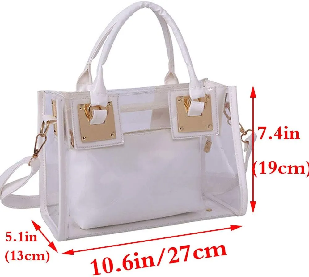 Women 2 Pcs Small Clear Tote Beach Shoulder Top-handle Bag PVC Transparent Satchel Handbag Purse