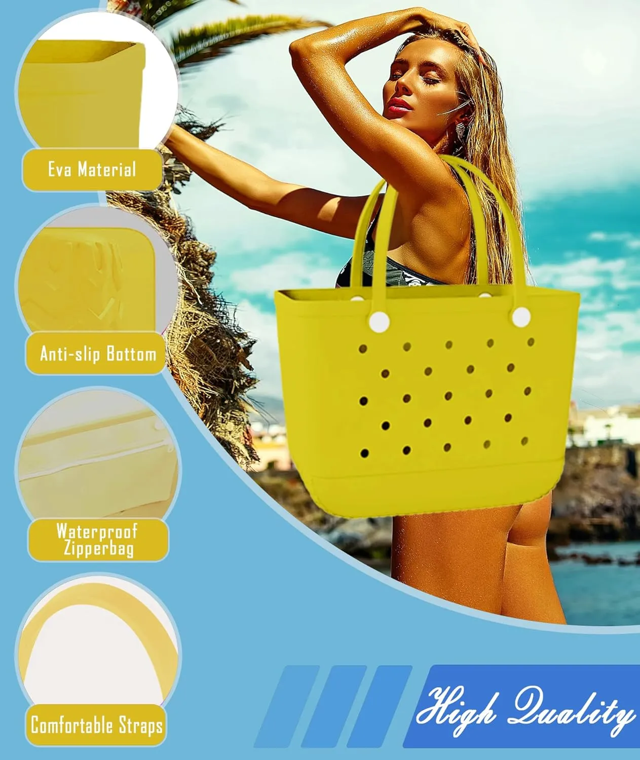 X-Large Rubber Beach Bag Tote Waterproof Tote Bag with Zipper Pocket Modern Travel Tote Bag Sports Beach