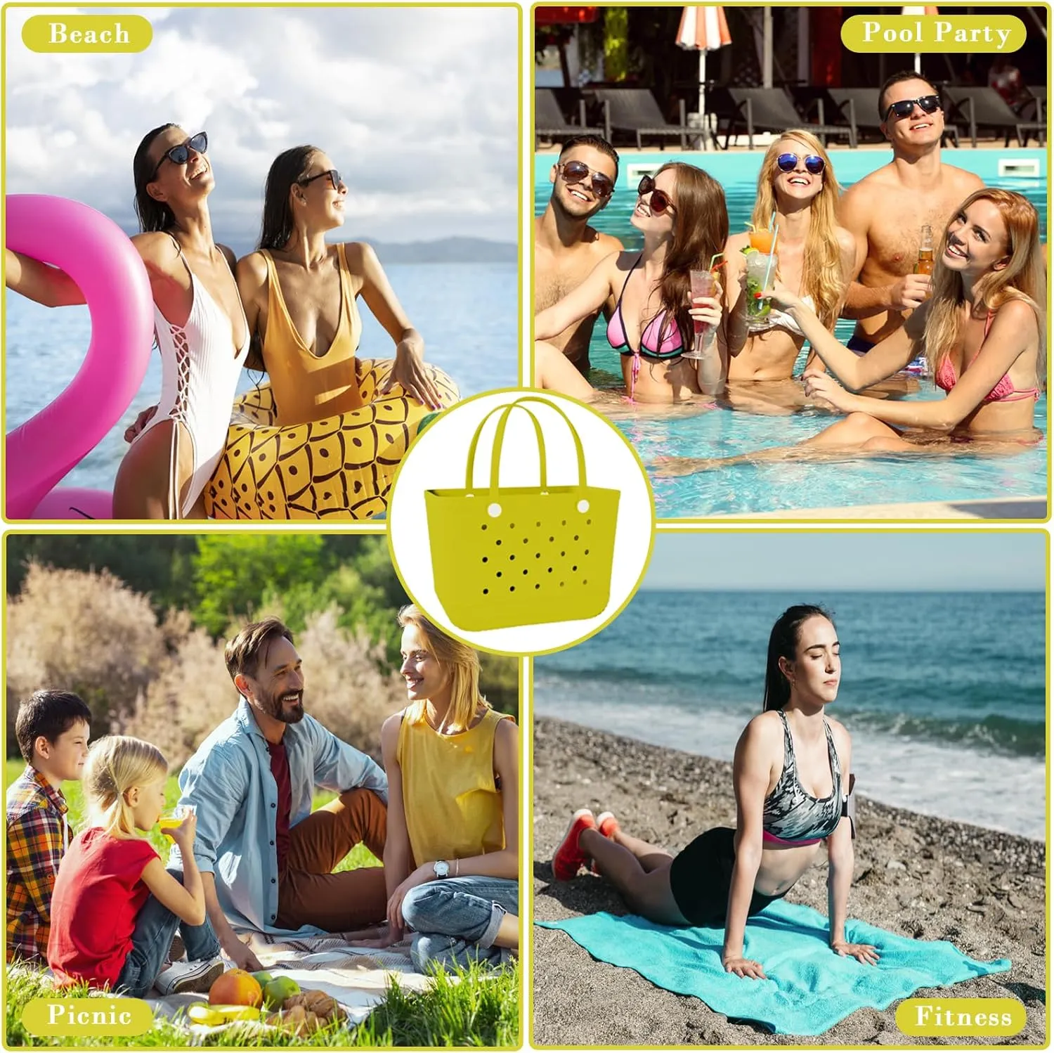 X-Large Rubber Beach Bag Tote Waterproof Tote Bag with Zipper Pocket Modern Travel Tote Bag Sports Beach