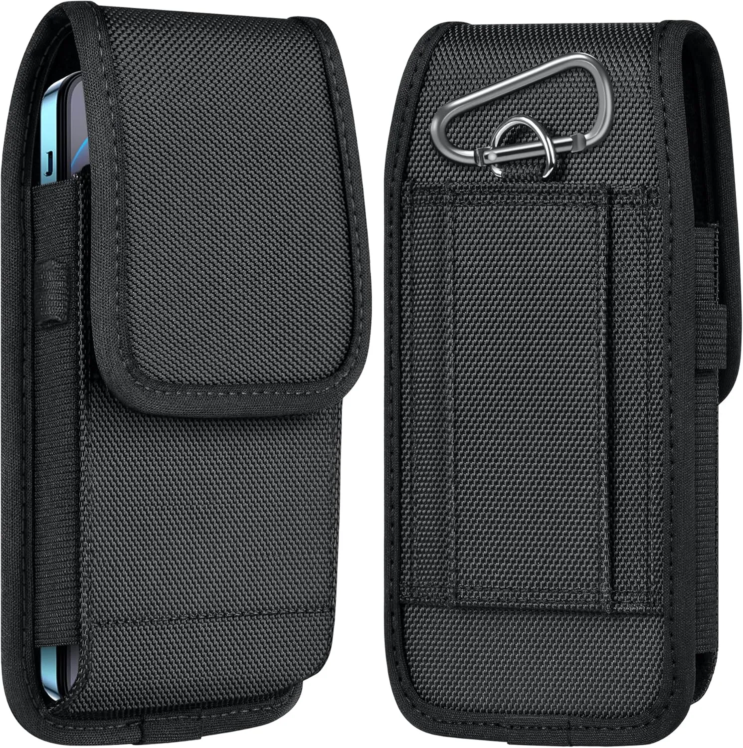 ykooe Cell Phone Pouch Nylon Belt Holster Case Compatible with iPhone 16 15 14 13 12 11 & Pro Models, XR, Samsung Galaxy S20 S21 S22 S23 S24 S25, BlackL
