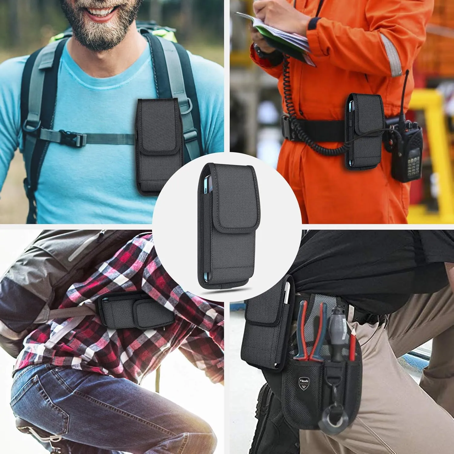 ykooe Cell Phone Pouch Nylon Belt Holster Case Compatible with iPhone 16 15 14 13 12 11 & Pro Models, XR, Samsung Galaxy S20 S21 S22 S23 S24 S25, BlackL