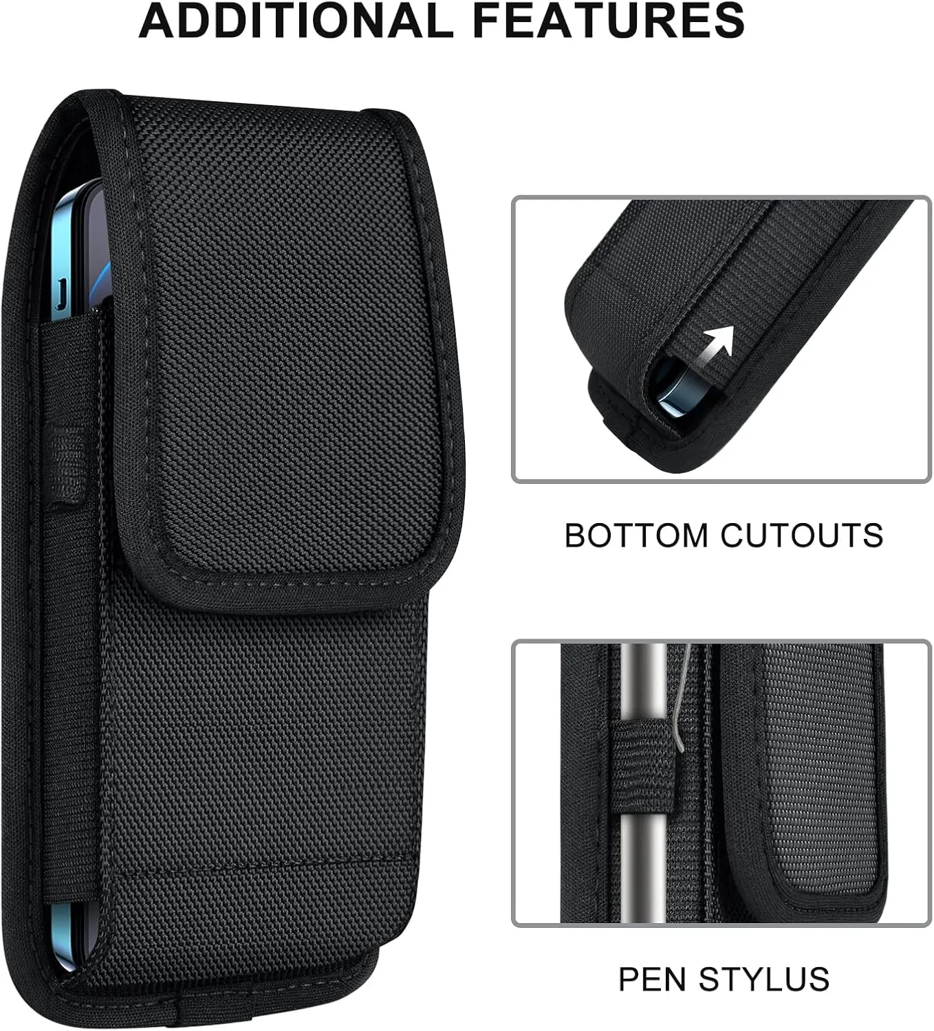 ykooe Cell Phone Pouch Nylon Belt Holster Case Compatible with iPhone 16 15 14 13 12 11 & Pro Models, XR, Samsung Galaxy S20 S21 S22 S23 S24 S25, BlackL