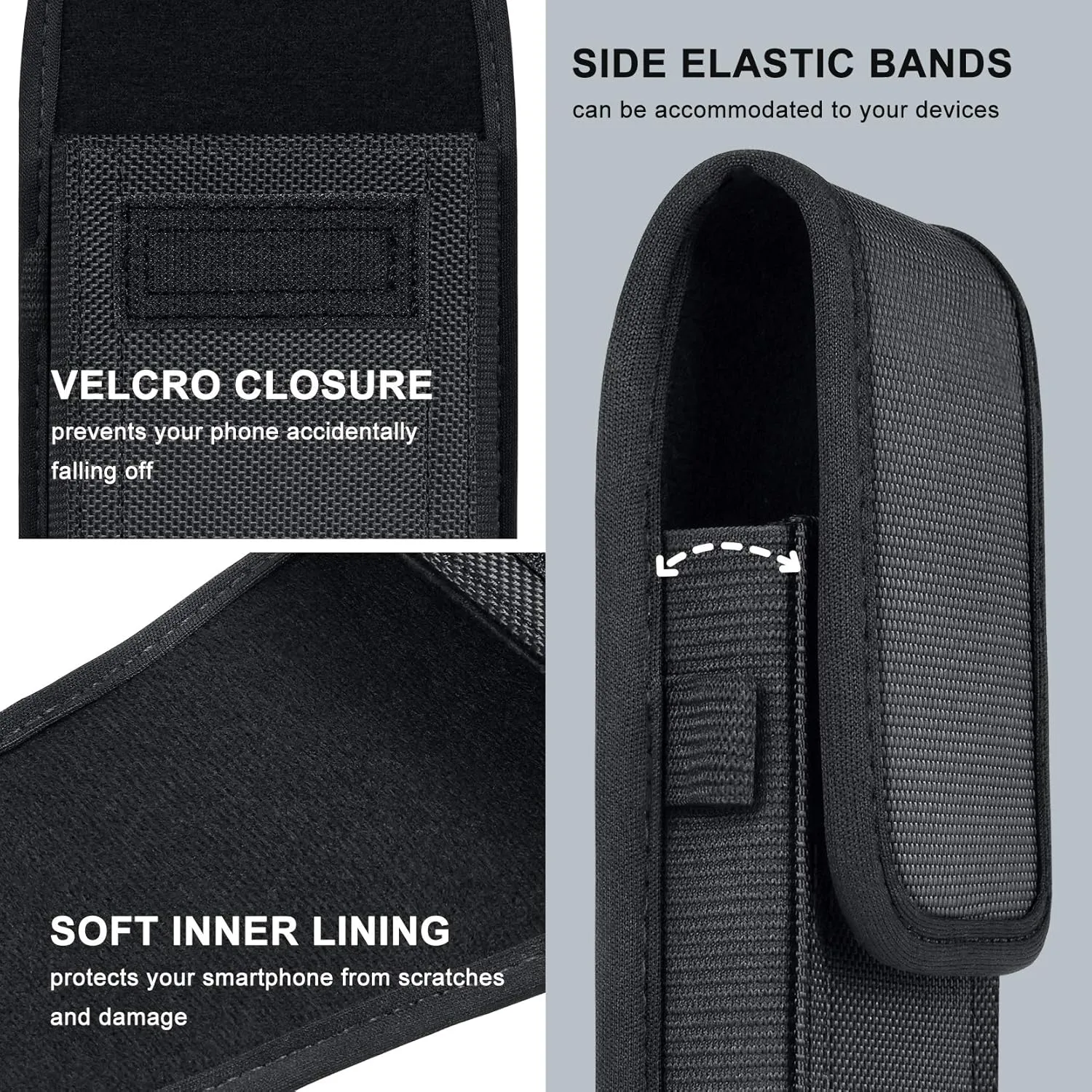 ykooe Cell Phone Pouch Nylon Belt Holster Case Compatible with iPhone 16 15 14 13 12 11 & Pro Models, XR, Samsung Galaxy S20 S21 S22 S23 S24 S25, BlackL