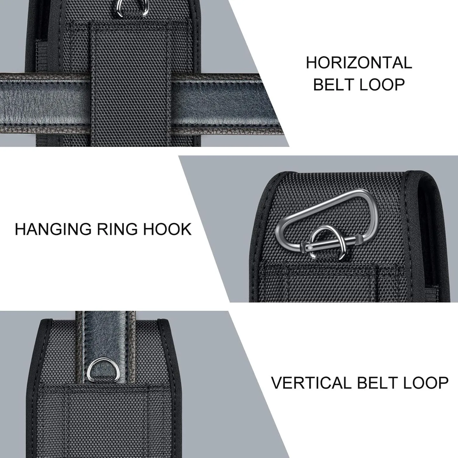 ykooe Cell Phone Pouch Nylon Belt Holster Case Compatible with iPhone 16 15 14 13 12 11 & Pro Models, XR, Samsung Galaxy S20 S21 S22 S23 S24 S25, BlackL