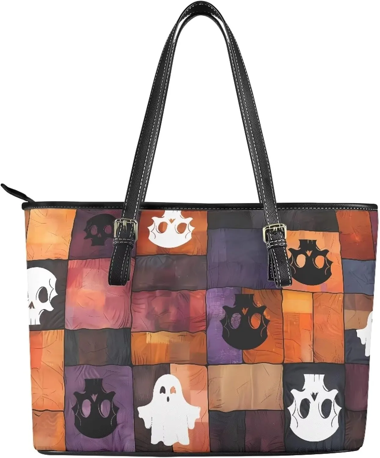 Zipper Tote Bag for Women, Boho Folk Art Faux Leather Top Handle Handbags, Large Hobo Handbags Shoulder Work Bag