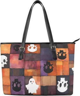 Zipper Tote Bag for Women, Boho Folk Art Faux Leather Top Handle Handbags, Large Hobo Handbags Shoulder Work Bag
